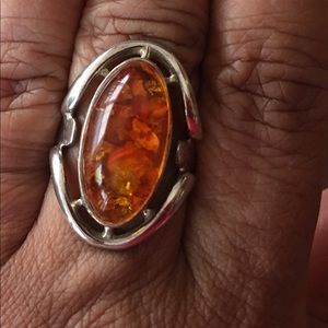 🎉🎉 HP🎉🎉 Vintage Oval Amber Silver Ring